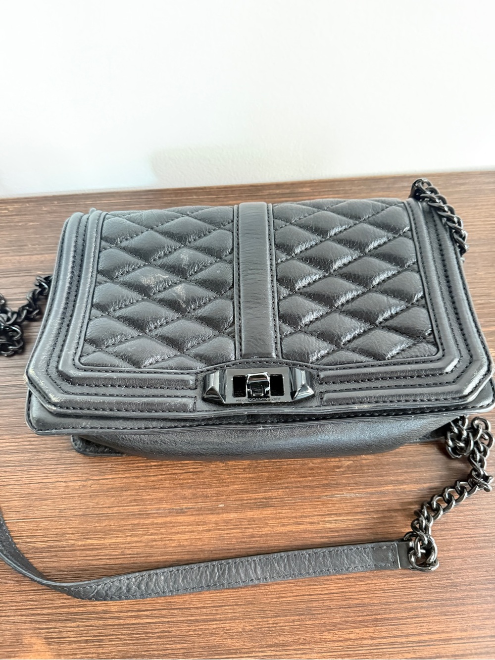 Rebecca Minkoff Black Quilted Leather Crossbody with Chain Strap